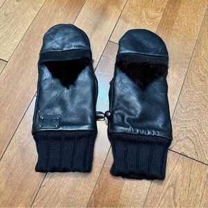 Black Leather Mittens with Mink Fur, fleece lined RF